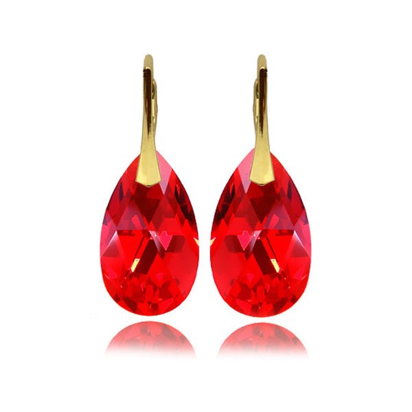 Kolczyki migdały z kryształami Swarovski® Złocone Light Siam Czerwone KR67