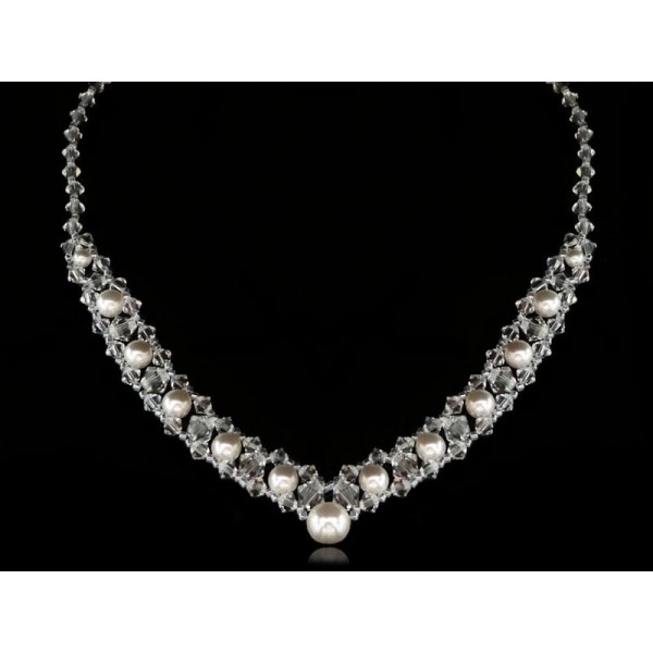 Biżuteria ślubna naszyjnik z kryształami i perłami Swarovskiego®s NK22